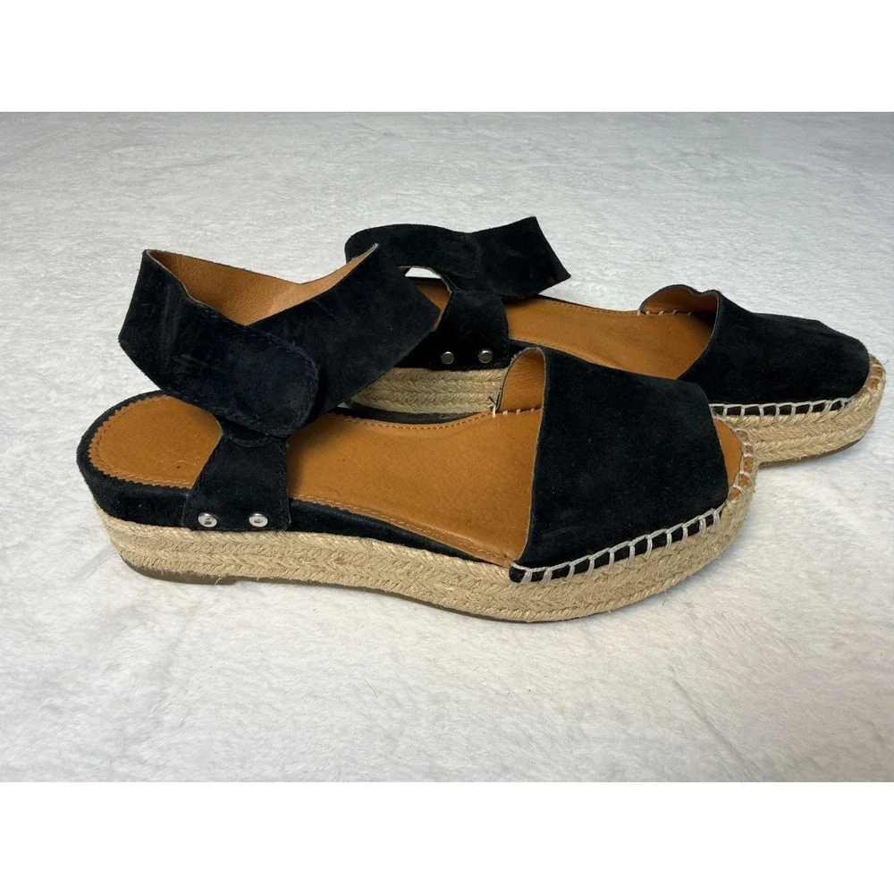 Franco Sarto Womens Jute Wrapped Espadrille Wedge Sandals Sz 7 Black